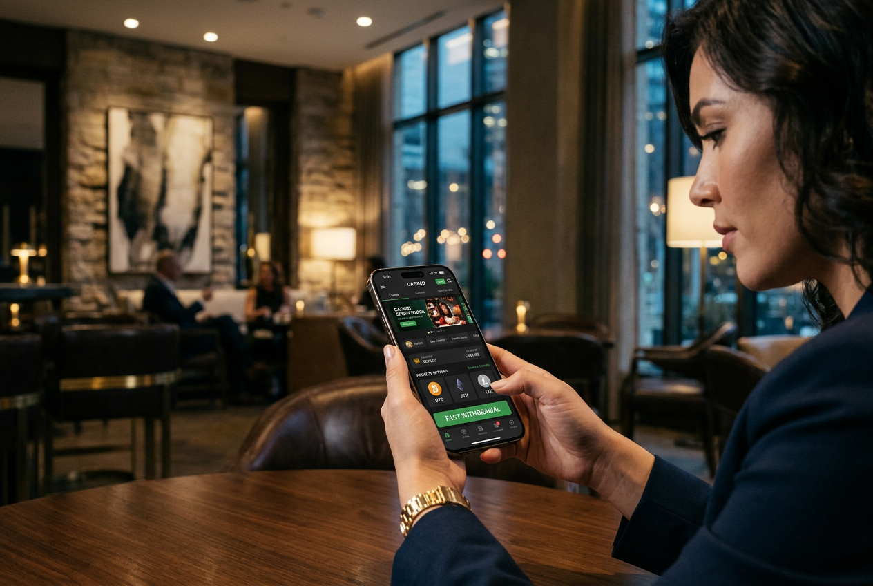 A modern smartphone showing an instant withdrawal confirmation from an online casino.